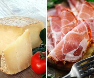 Pecorino ve capocollo ile süslenmiş