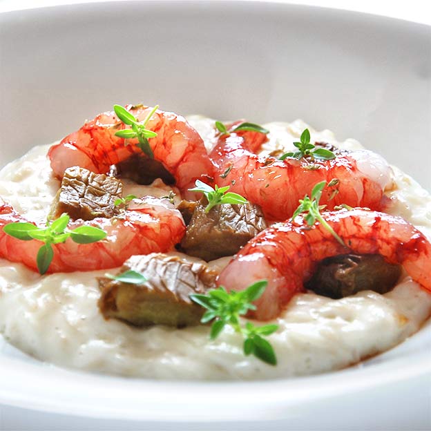 Karidesli ve patlıcanlı risotto
